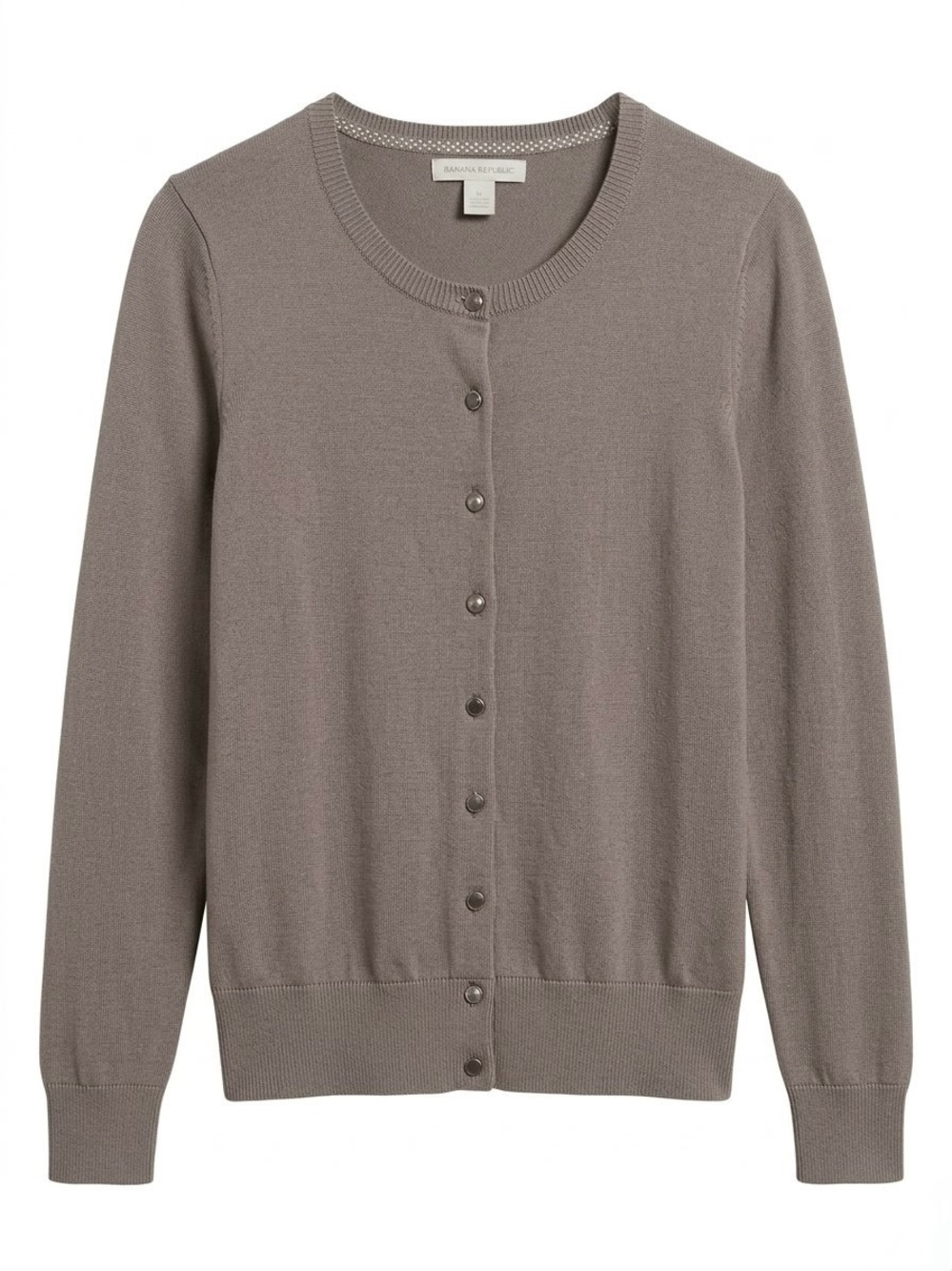 Banana Republic Taupe Knit Crewneck Cardigan Sweater M Neutral Minimalist Preppy
